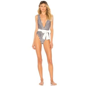 Revolve Tularosa Claudia OnePiece Black Gingham XS MISSING BOW BELT